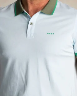 NZA New Zealand Auckland Lichtblauwe katoenen polo met groene kraag