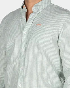 NZA New Zealand Auckland Lichtgroen gestreept linnen overhemd