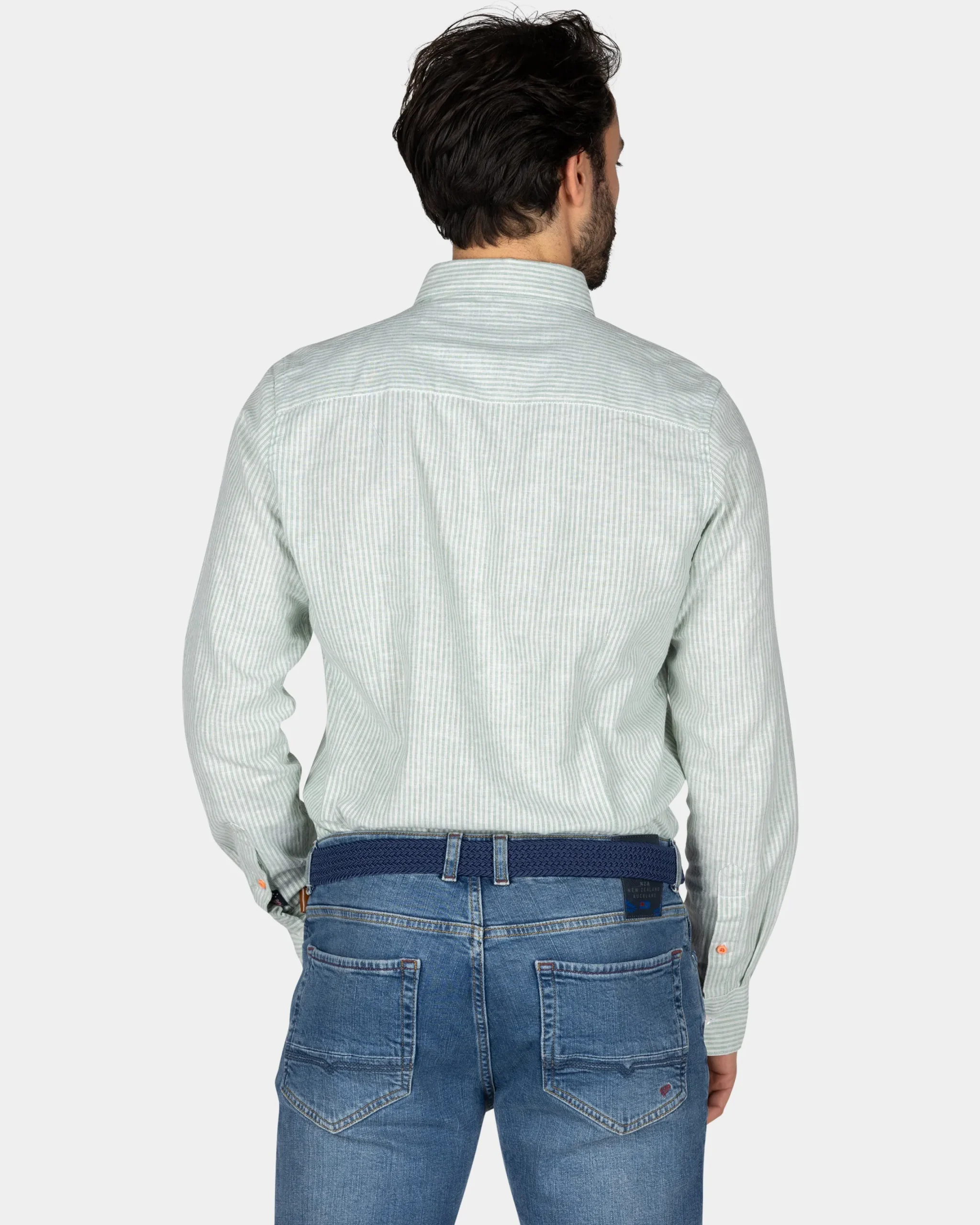 NZA New Zealand Auckland Lichtgroen gestreept linnen overhemd