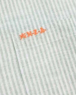 NZA New Zealand Auckland Lichtgroen gestreept linnen overhemd