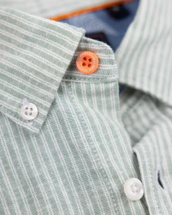 NZA New Zealand Auckland Lichtgroen gestreept linnen overhemd