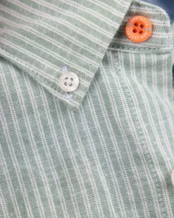 NZA New Zealand Auckland Lichtgroen gestreept linnen overhemd