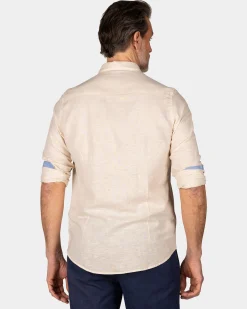NZA New Zealand Auckland Linnen beige overhemd met lange mouw