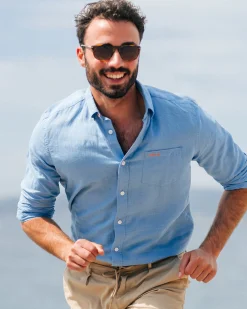 NZA New Zealand Auckland Linnen blauw overhemd met lange mouw