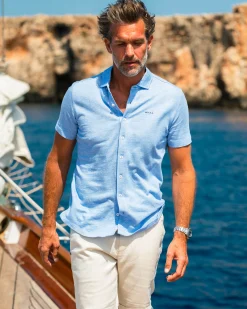 NZA New Zealand Auckland Linnen blauw overhemd met korte mouw