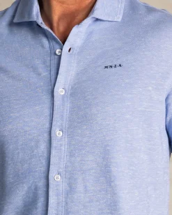 NZA New Zealand Auckland Linnen blauw overhemd met korte mouw
