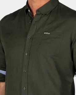 NZA New Zealand Auckland Linnen donkergroen overhemd met lange mouw