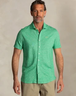 NZA New Zealand Auckland Linnen groen overhemd met korte mouw