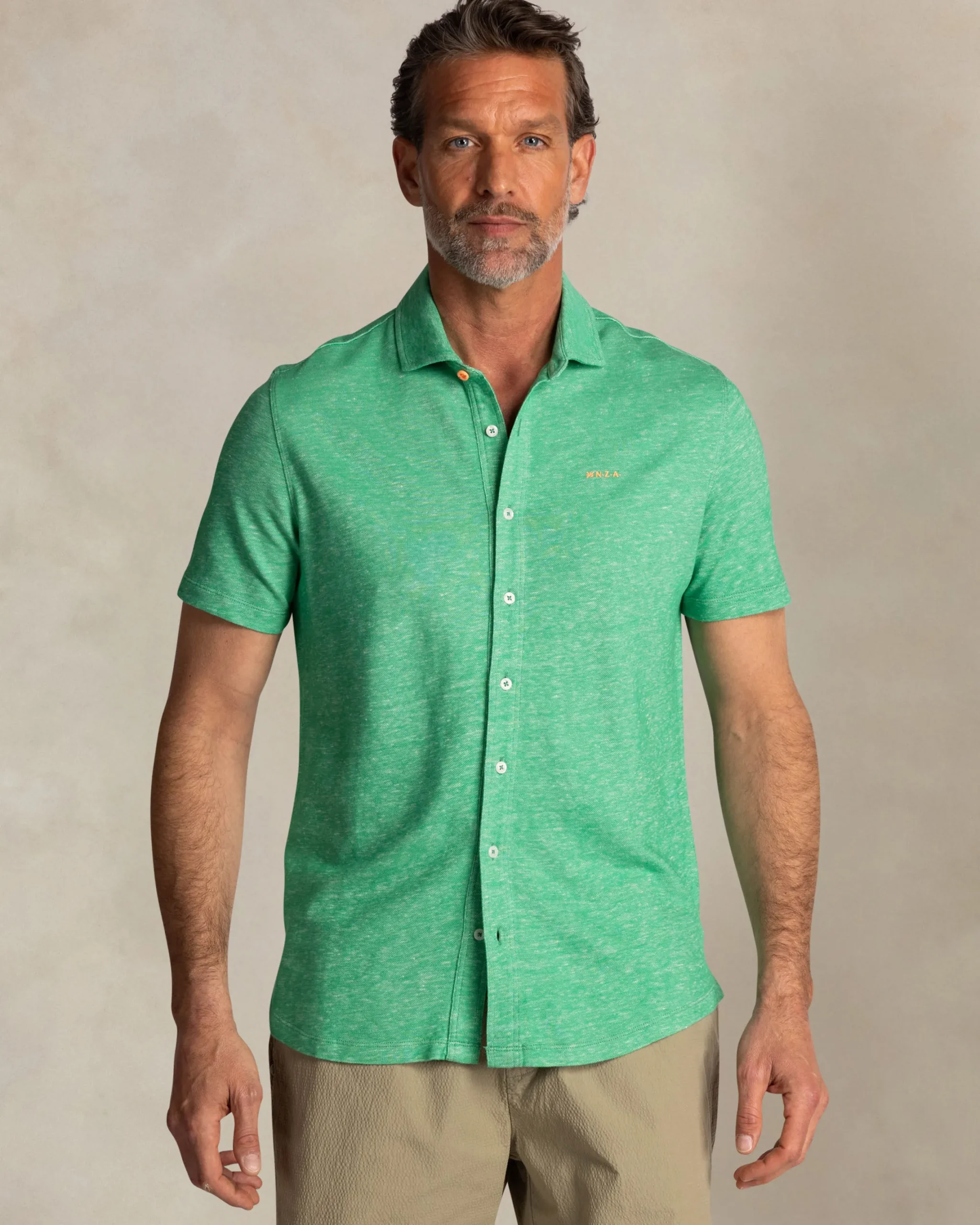 NZA New Zealand Auckland Linnen groen overhemd met korte mouw