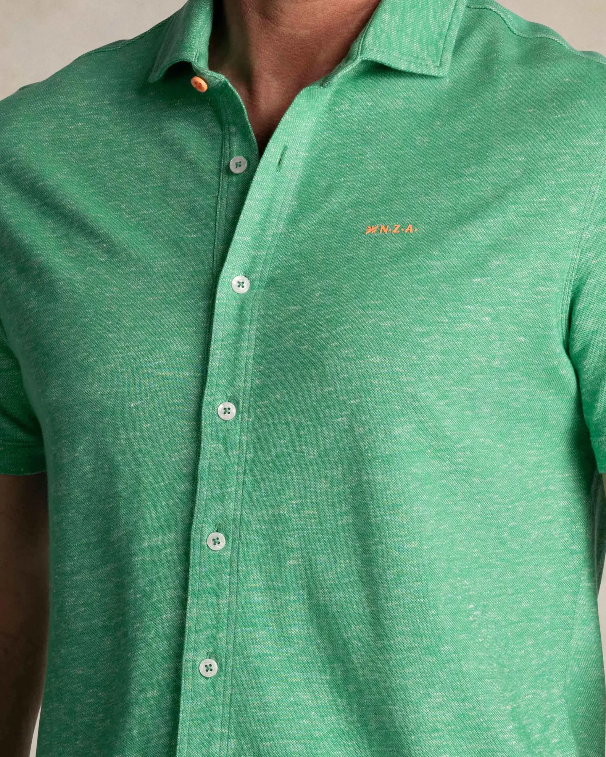 NZA New Zealand Auckland Linnen groen overhemd met korte mouw