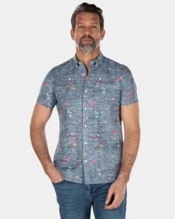 NZA New Zealand Auckland Linnen katoenen overhemd met korte mouwen en bloemenprint -