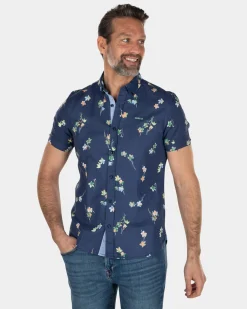 NZA New Zealand Auckland Linnen katoenen overhemd korte mouw met bloemenprint -