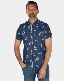 NZA New Zealand Auckland Linnen katoenen overhemd korte mouw met bloemenprint -