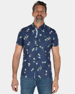 NZA New Zealand Auckland Linnen katoenen overhemd korte mouw met bloemenprint -