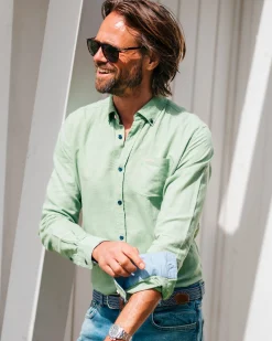 NZA New Zealand Auckland Linnen lichtgroen overhemd met lange mouw