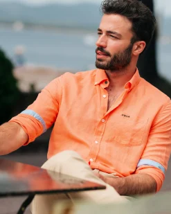 NZA New Zealand Auckland Linnen oranje overhemd met lange mouw