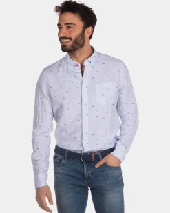 NZA New Zealand Auckland Linnen overhemd met print lichtblauw -