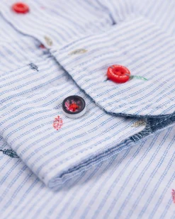 NZA New Zealand Auckland Linnen overhemd met print lichtblauw -