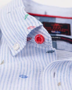 NZA New Zealand Auckland Linnen overhemd met print lichtblauw -