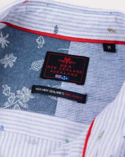 NZA New Zealand Auckland Linnen overhemd met print lichtblauw -