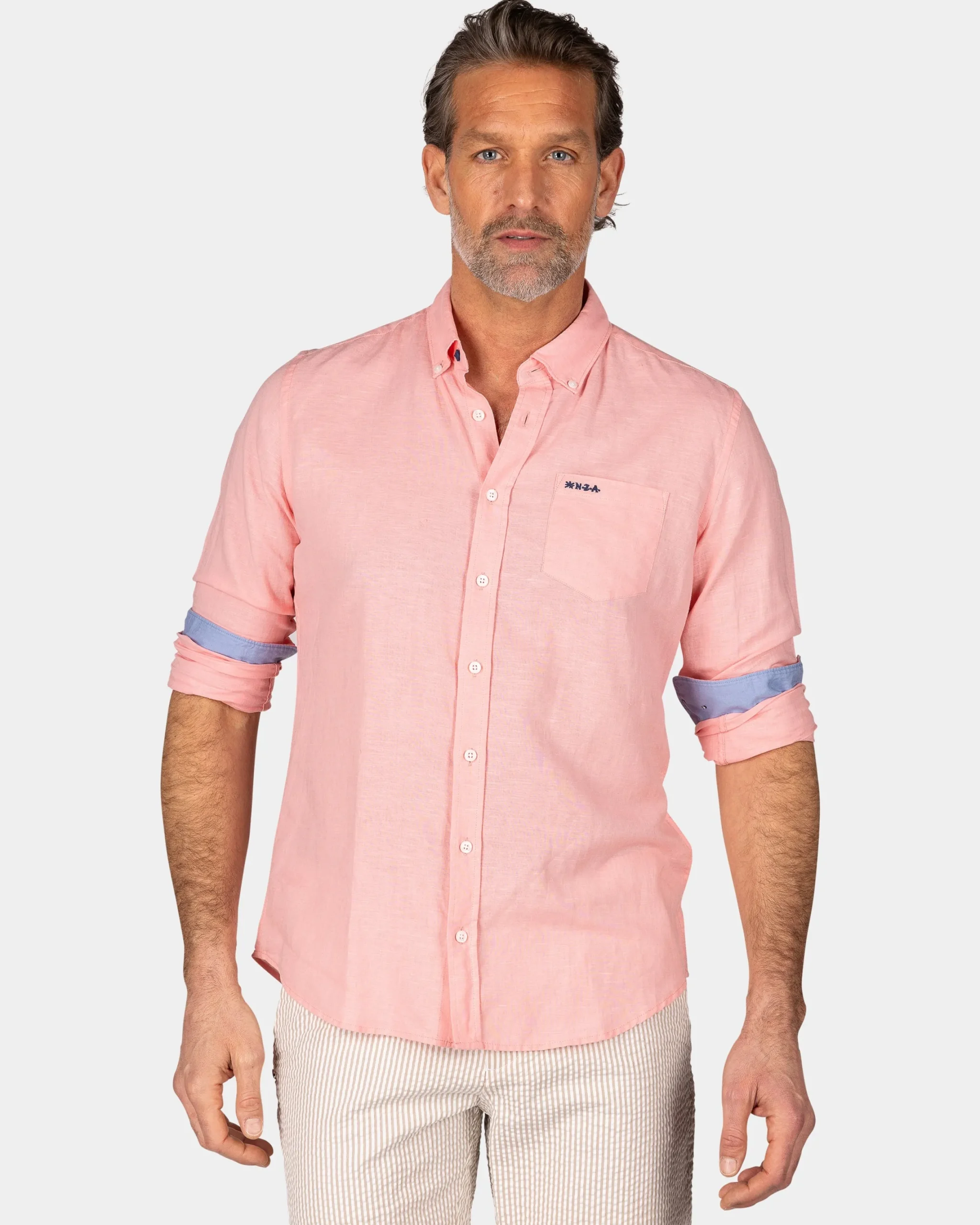 NZA New Zealand Auckland Linnen pastelroze overhemd met lange mouw
