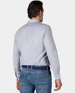 NZA New Zealand Auckland Navy gestreept linnen overhemd