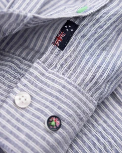 NZA New Zealand Auckland Navy gestreept linnen overhemd