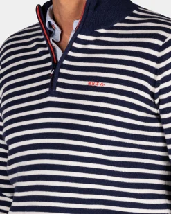 NZA New Zealand Auckland Navy gestreepte trui met halve rits