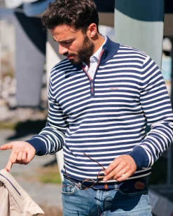 NZA New Zealand Auckland Navy gestreepte trui met halve rits