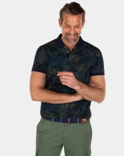 NZA New Zealand Auckland Navy polo met blader print -