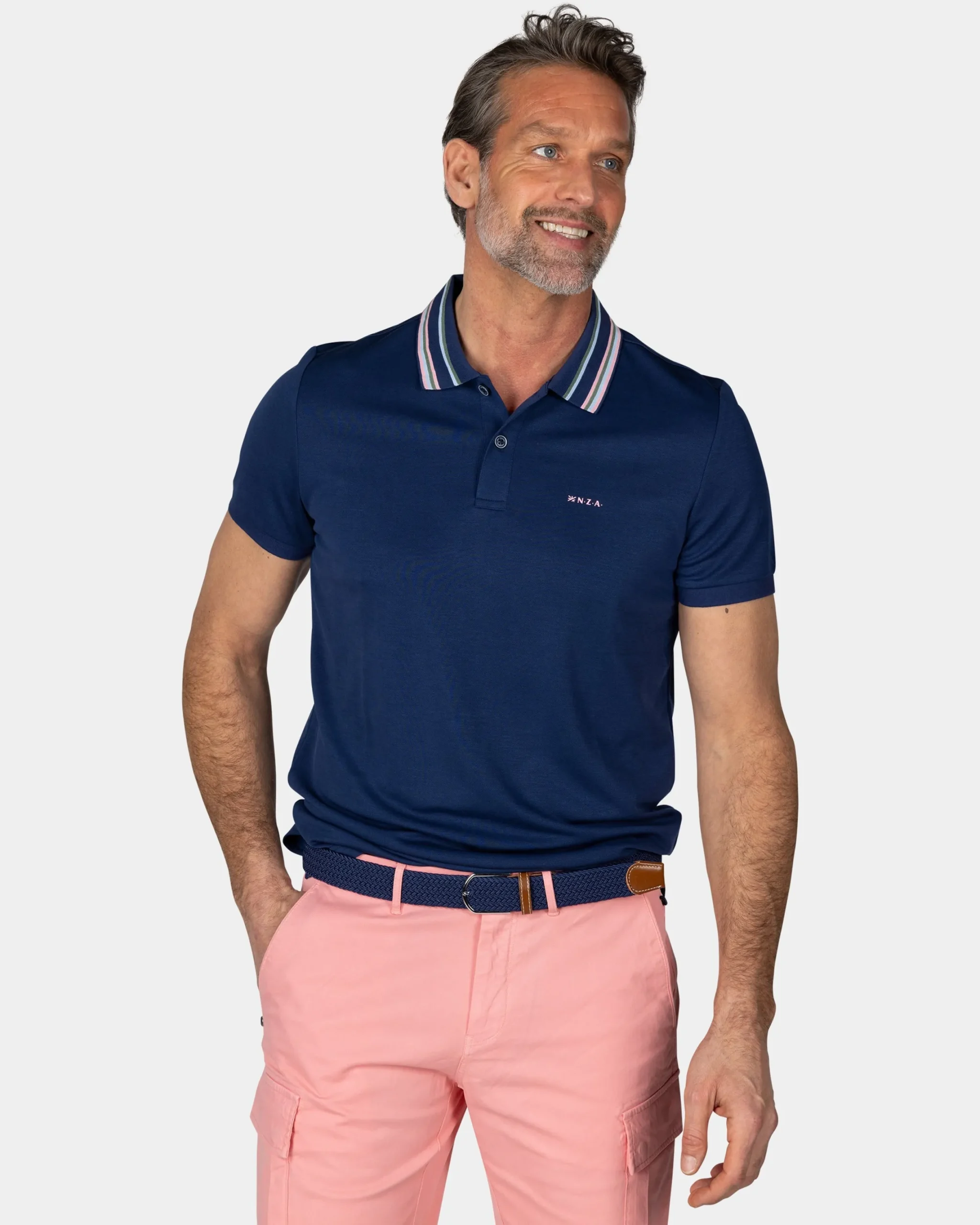 NZA New Zealand Auckland Navy polo met gestreepte kraag