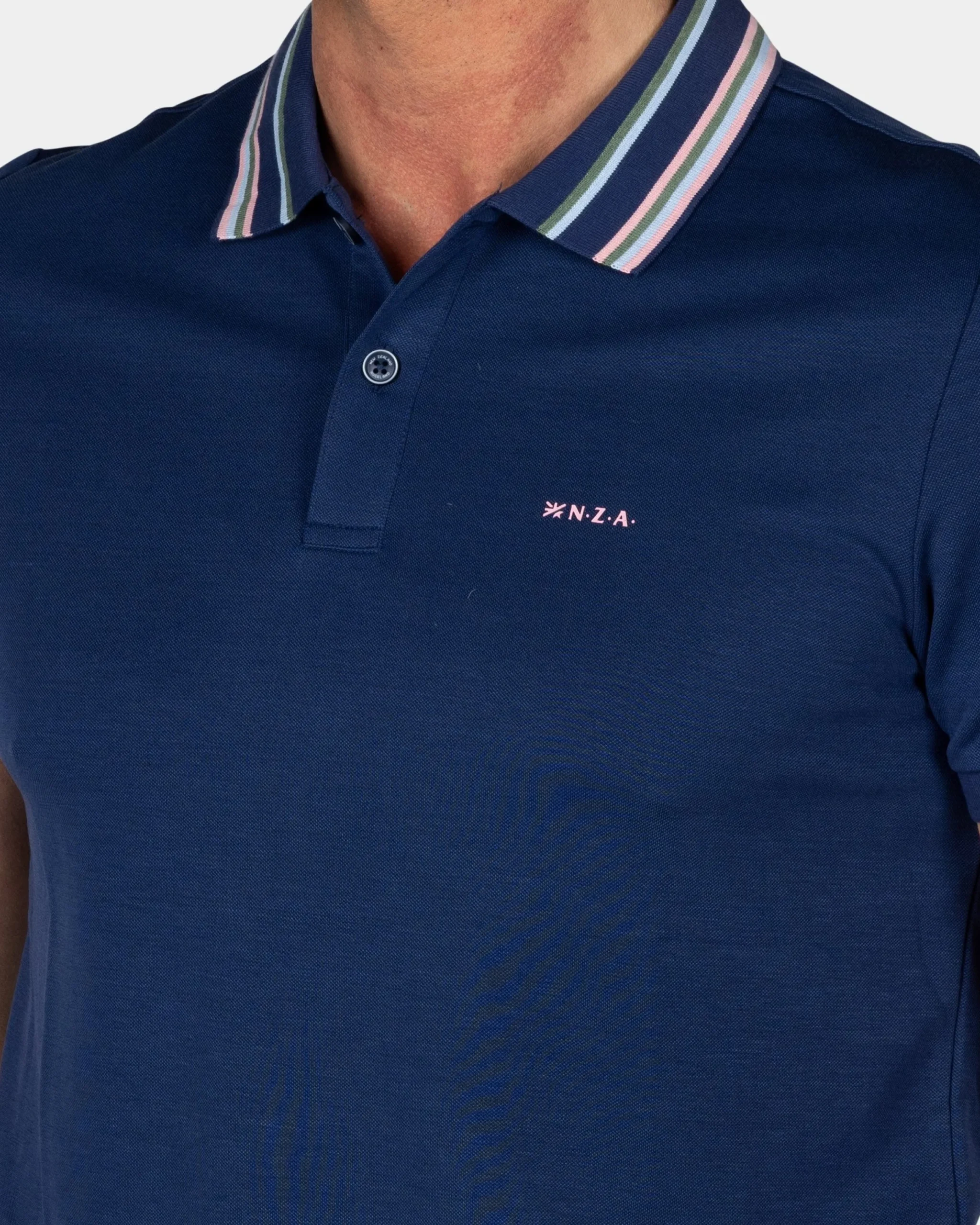 NZA New Zealand Auckland Navy polo met gestreepte kraag