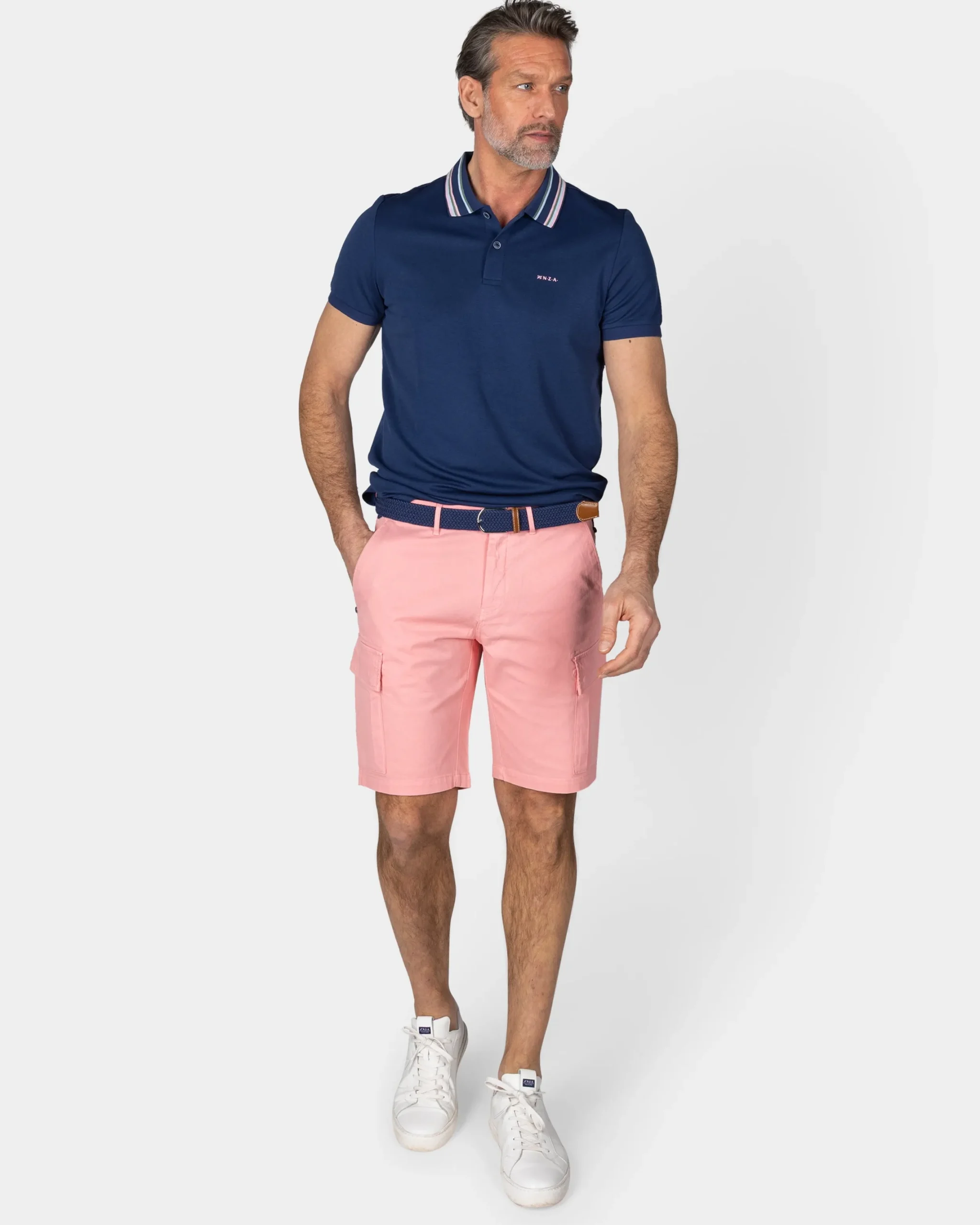 NZA New Zealand Auckland Navy polo met gestreepte kraag