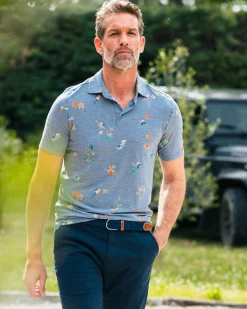 NZA New Zealand Auckland Navy poloshirt met bladprint