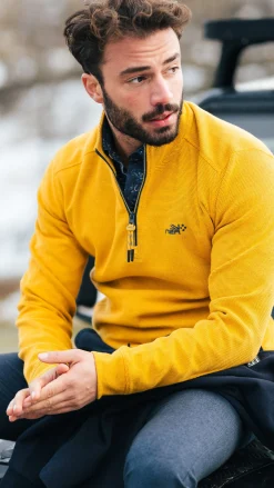 NZA New Zealand Auckland Okergele katoenen sweater met halve rits -