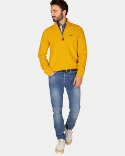 NZA New Zealand Auckland Okergele katoenen sweater met halve rits -