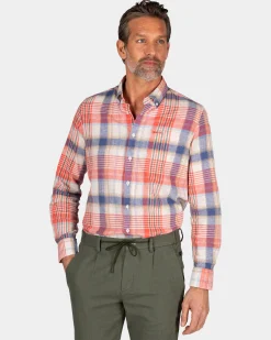 NZA New Zealand Auckland Oranje en blauw geruit overhemd