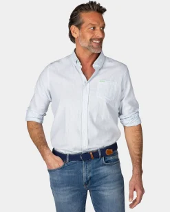 NZA New Zealand Auckland Pastelblauw gestreept linnen overhemd