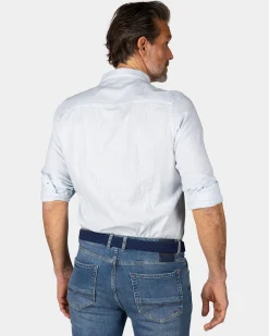 NZA New Zealand Auckland Pastelblauw gestreept linnen overhemd