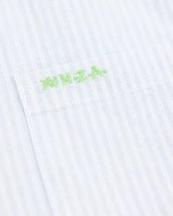 NZA New Zealand Auckland Pastelblauw gestreept linnen overhemd