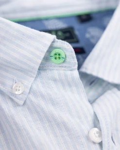 NZA New Zealand Auckland Pastelblauw gestreept linnen overhemd