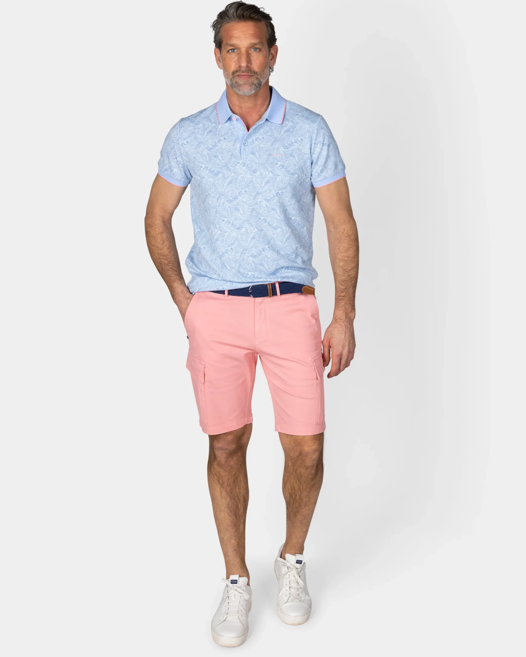 NZA New Zealand Auckland Pastelblauwe polo met bladprint