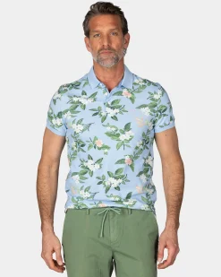 NZA New Zealand Auckland Pastelblauwe polo met grote bloemenprint