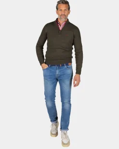 NZA New Zealand Auckland Pullover met halve rits in donkergroen -