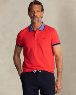NZA New Zealand Auckland Rode katoenen polo met blauwe kraag