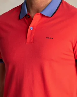 NZA New Zealand Auckland Rode katoenen polo met blauwe kraag