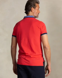 NZA New Zealand Auckland Rode katoenen polo met blauwe kraag