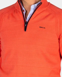 NZA New Zealand Auckland Rode katoenen pullover met halve rits -