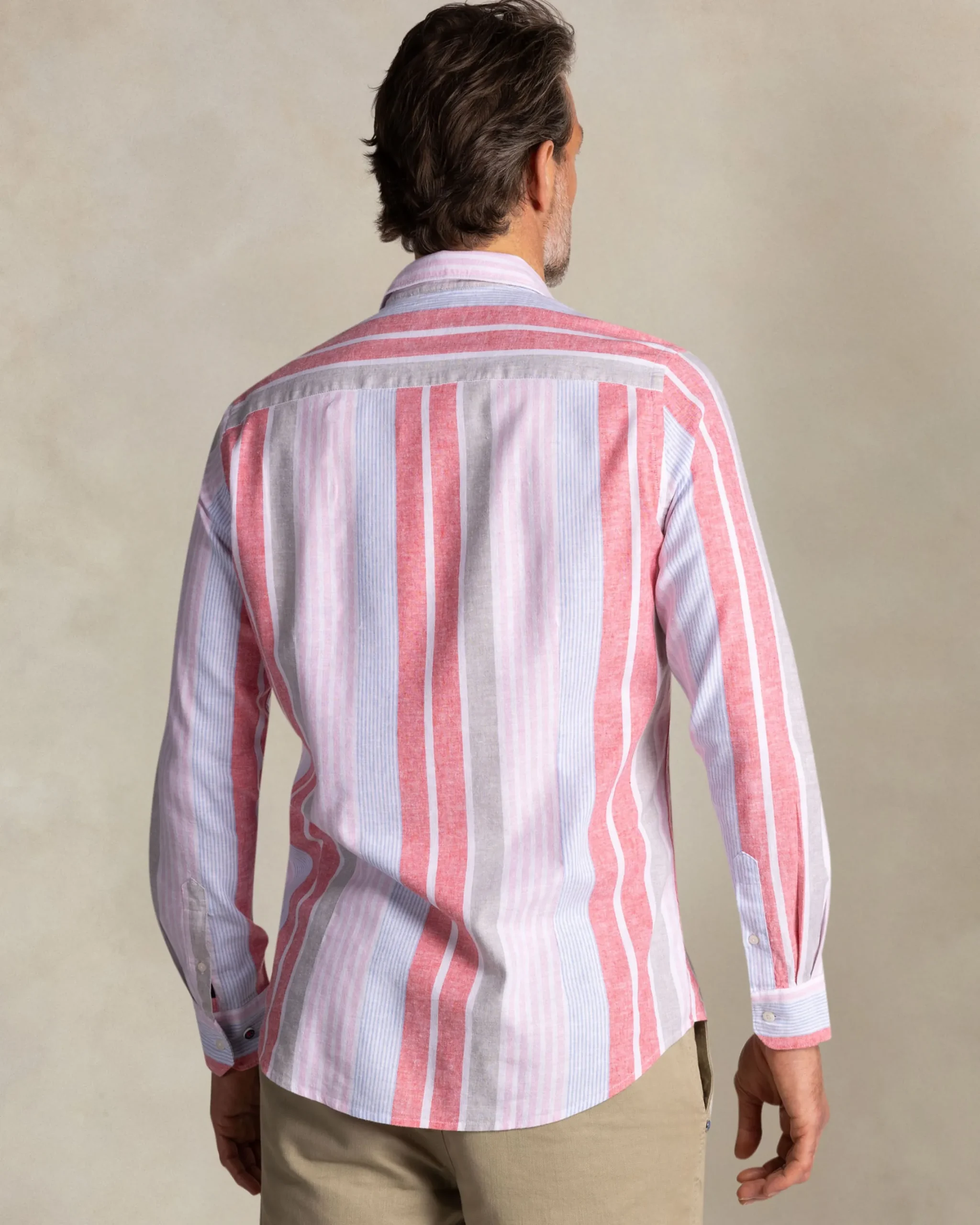 NZA New Zealand Auckland Rood met blauw gestreept linnen overhemd