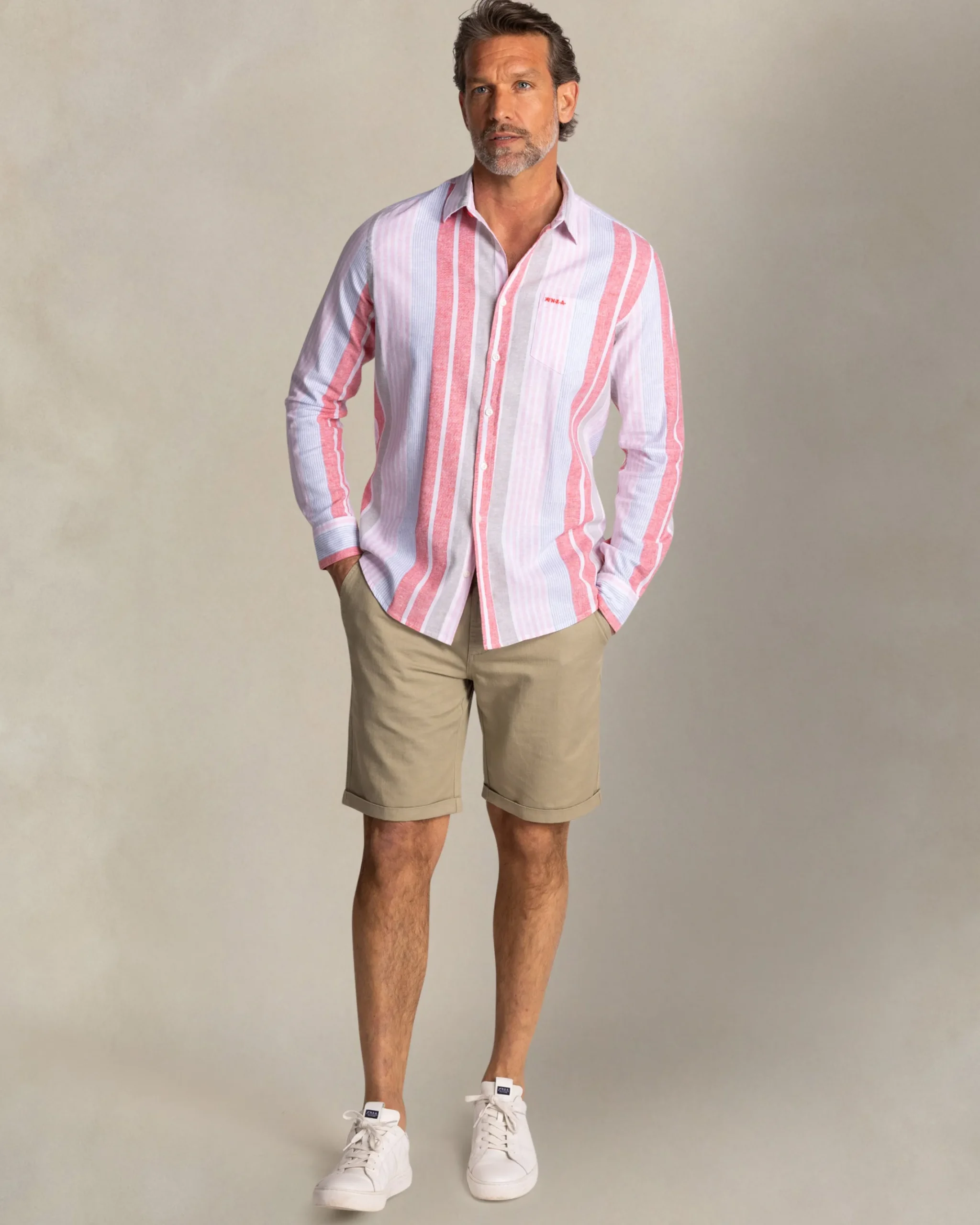 NZA New Zealand Auckland Rood met blauw gestreept linnen overhemd